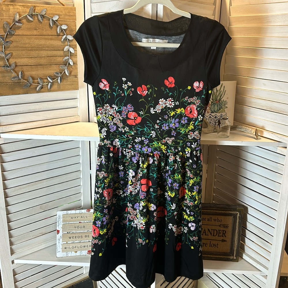Lauren Conrad Floral Cap Sleeve Dress Black Floral - Picture 1 of 8